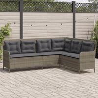 Havesofa med hynder L-formet polyrattan grå