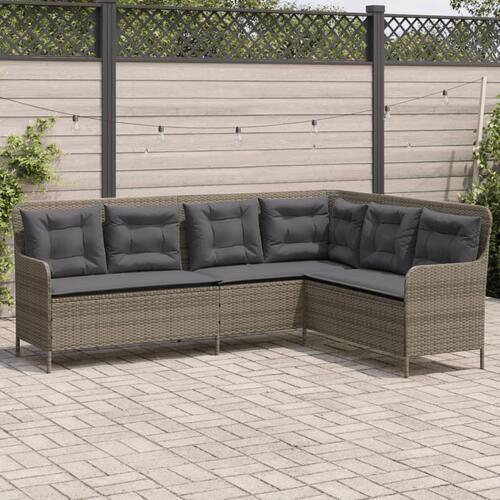 Havesofa med hynder L-formet polyrattan grå