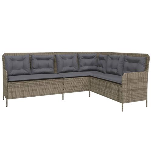 Havesofa med hynder L-formet polyrattan grå