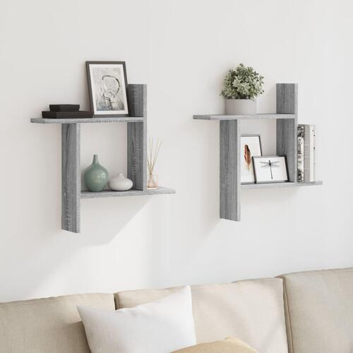 Væghylder 2 stk. 50x12x50 cm konstrueret træ grå sonoma-eg