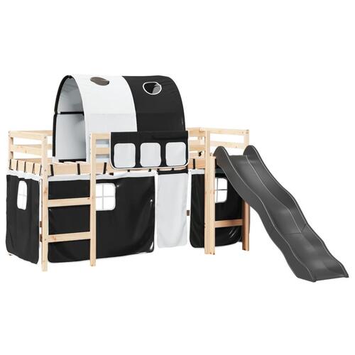 Højseng med tunnel 90x190 cm massivt fyrretræ hvid og sort