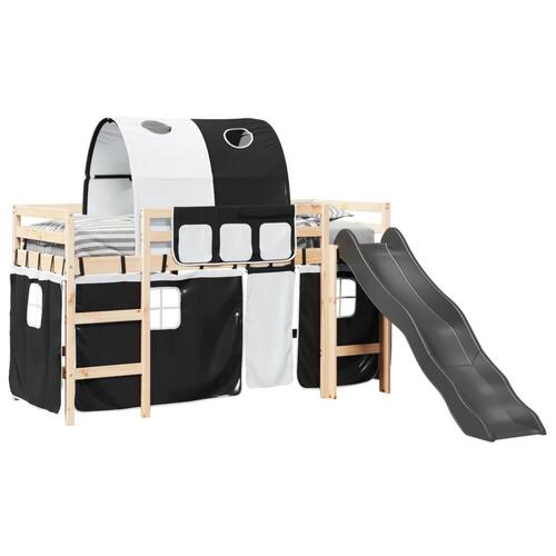 Højseng med tunnel 90x190 cm massivt fyrretræ hvid og sort