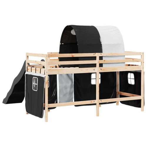 Højseng med tunnel 90x190 cm massivt fyrretræ hvid og sort
