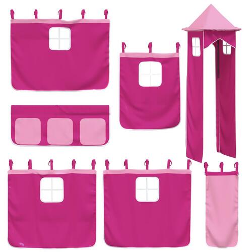 Højseng med tårn 90x200 cm massivt fyrretræ pink