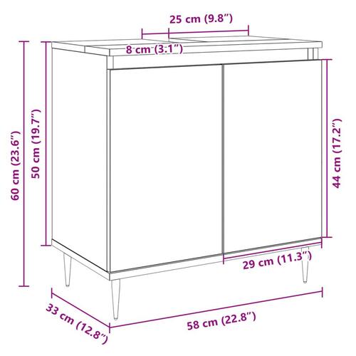Badeværelsesskab 58x33x60 cm konstrueret træ sonoma-eg
