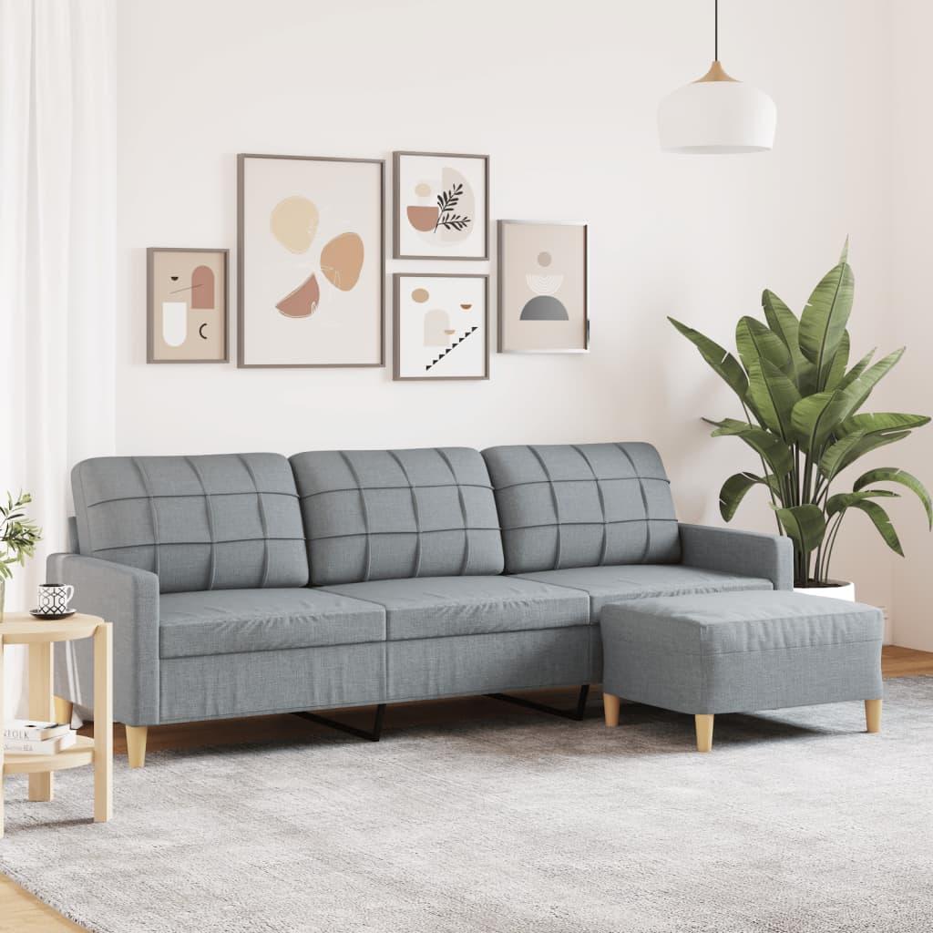 3-personers sofa med fodskammel 210 cm stof Lysegrå