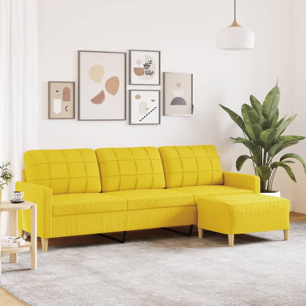 3-personers sofa med fodskammel 210 cm stof lysegul