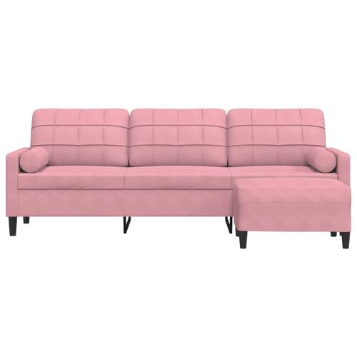 3-personers sofa med fodskammel 210 cm velour lyserød