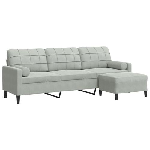 3-personers sofa med fodskammel 210 cm velour lysegrå