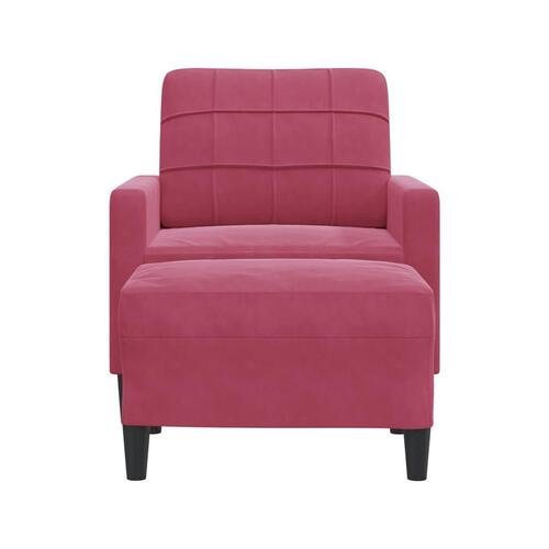 Sofastol med fodskammel 60 cm velour vinrød