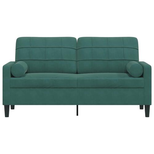 2-personers sofa med pyntepuder 140 cm velour mørkegrøn