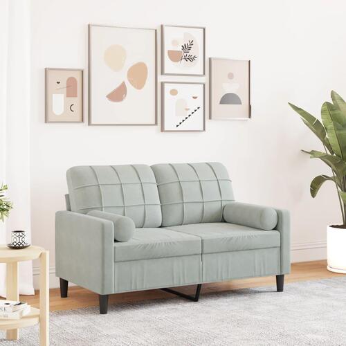 2-personers sofa med pyntepuder 120 cm velour lysegrå