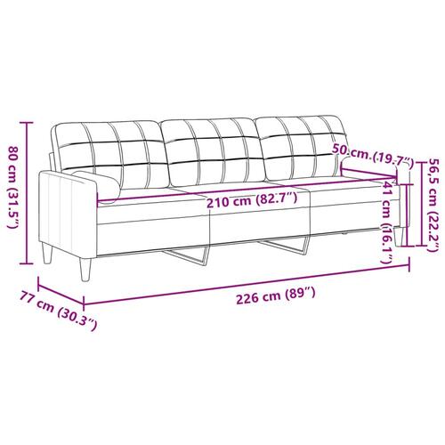 3-personers sofa med pyntepuder 210 cm stof mørkegrå