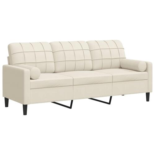 3-personers sofa med pyntepuder 180 cm velour cremefarvet