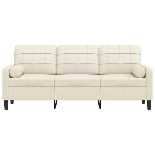 3-personers sofa med pyntepuder 180 cm velour cremefarvet