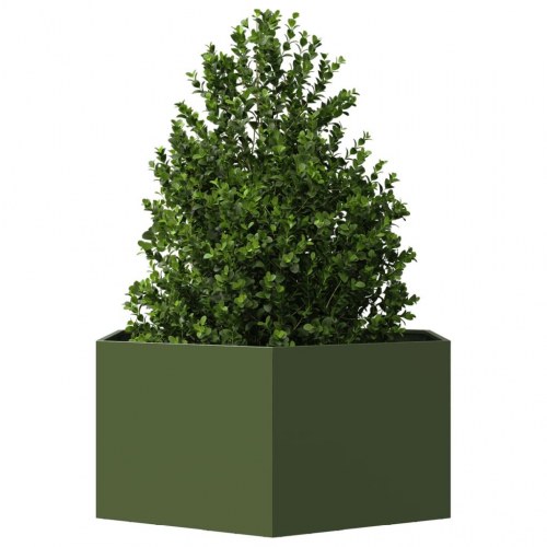 Sekskantet plantekasse i stål - 104 × 90 × 45 cm, olivengrøn