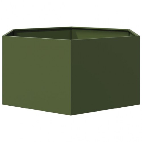 Sekskantet plantekasse i stål - 104 × 90 × 45 cm, olivengrøn