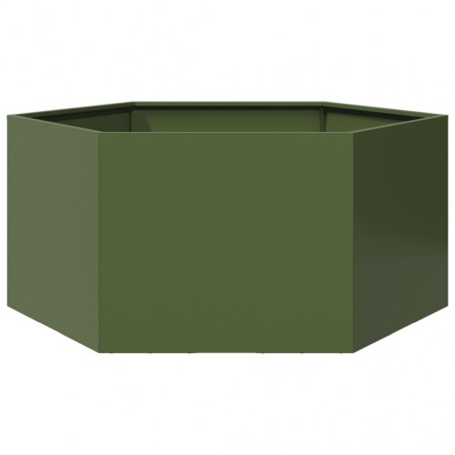 Sekskantet plantekasse i stål - 104 × 90 × 45 cm, olivengrøn