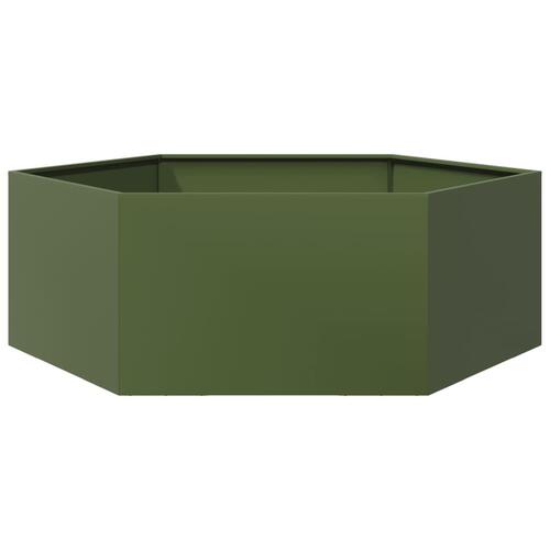 Plantekasse 138x120x45 cm sekskantet stål olivengrøn