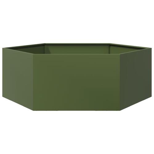 Plantekasse 138x120x45 cm sekskantet stål olivengrøn