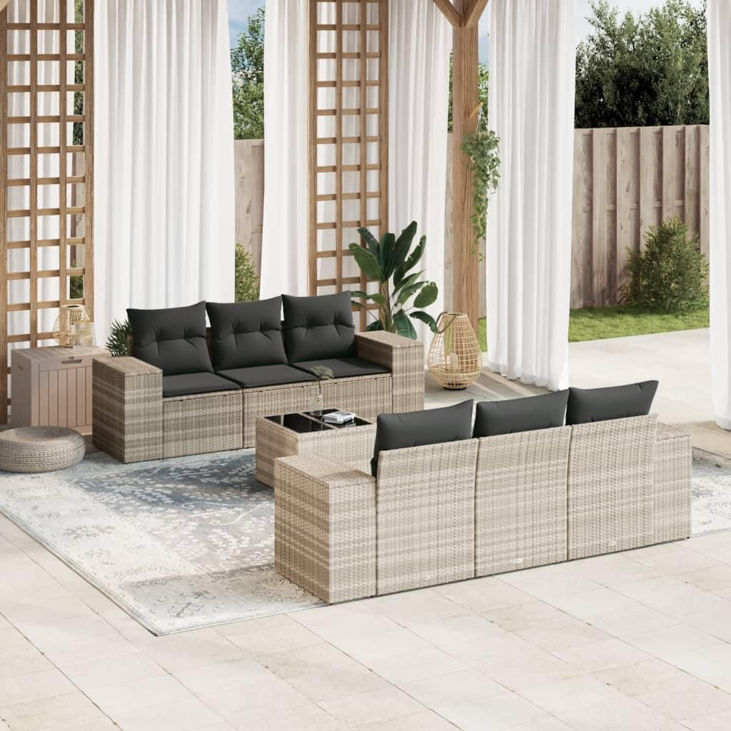 Sofasæt til haven 7 dele med hynder polyrattan lysegrå billede