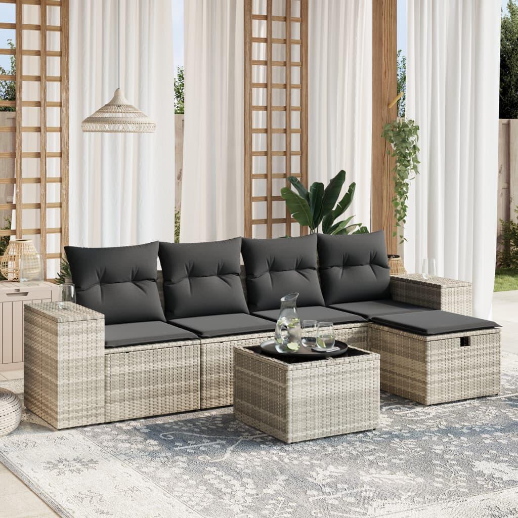 Sofasæt til haven 6 dele med hynder polyrattan lysegrå