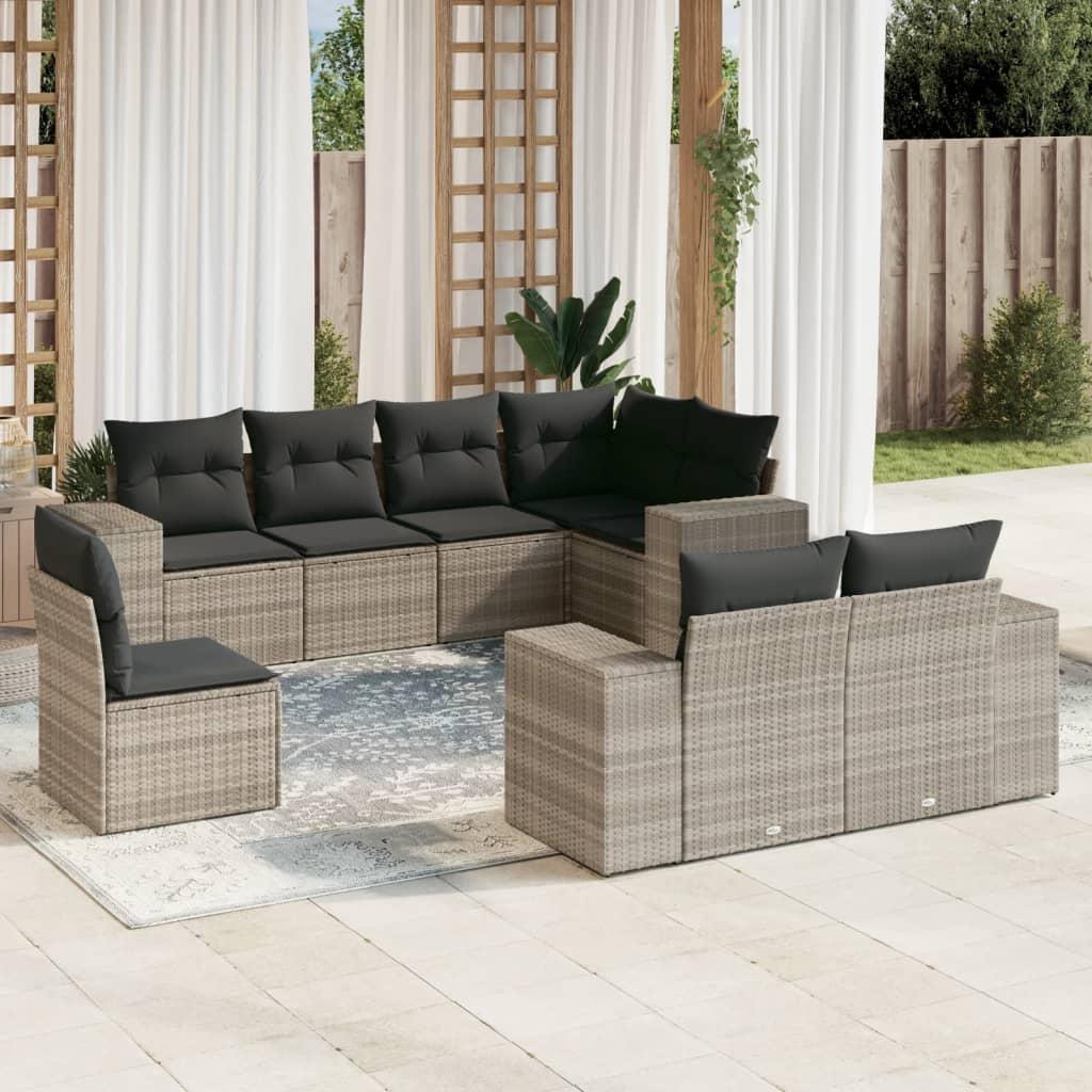Sofasæt til haven 8 dele med hynder polyrattan lysegrå