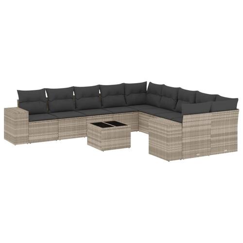 Loungesæt til haven 11 dele med hynder polyrattan grå