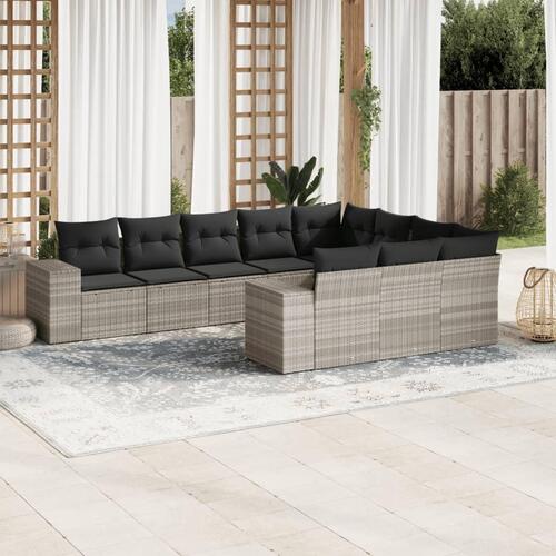 Sofasæt til haven 10 dele med hynder polyrattan lysegrå