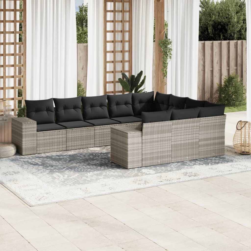 Sofasæt til haven 10 dele med hynder polyrattan lysegrå