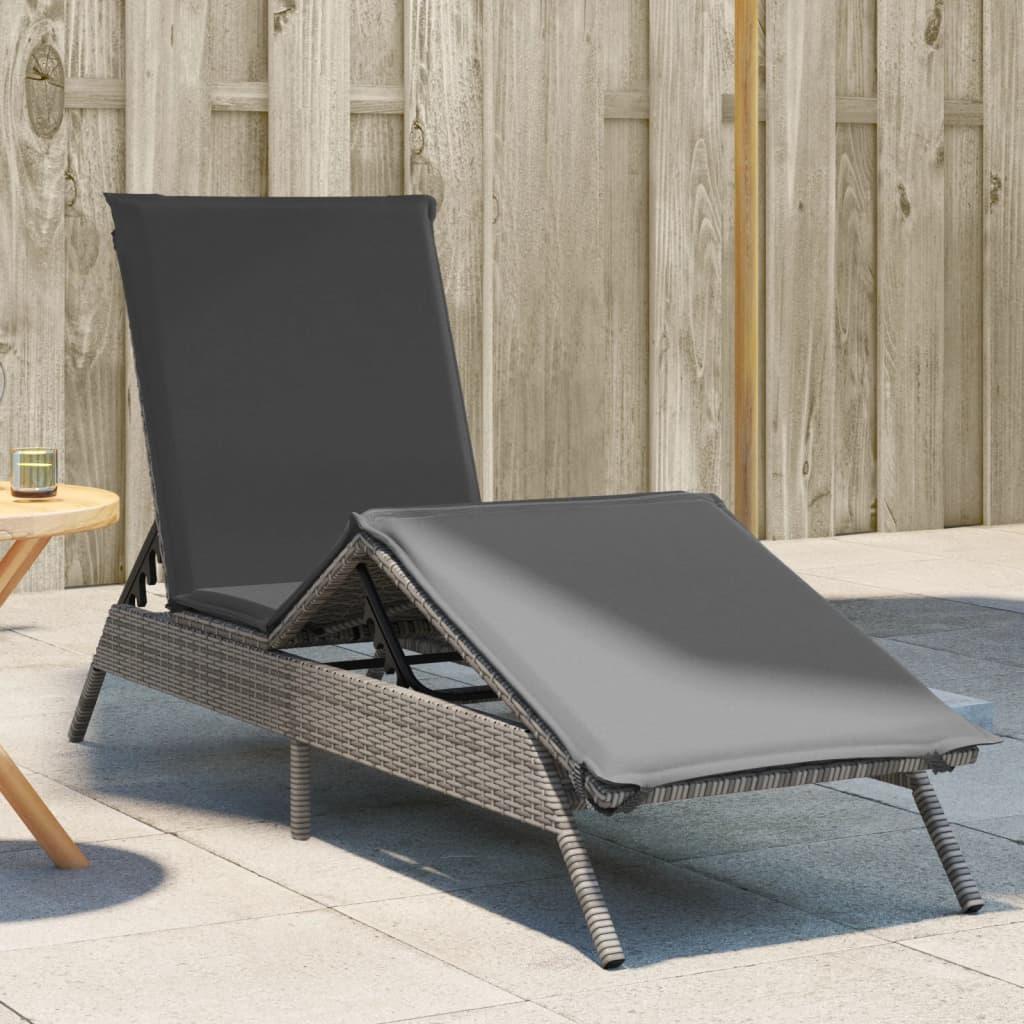 Liggestol med hynde polyrattan grå