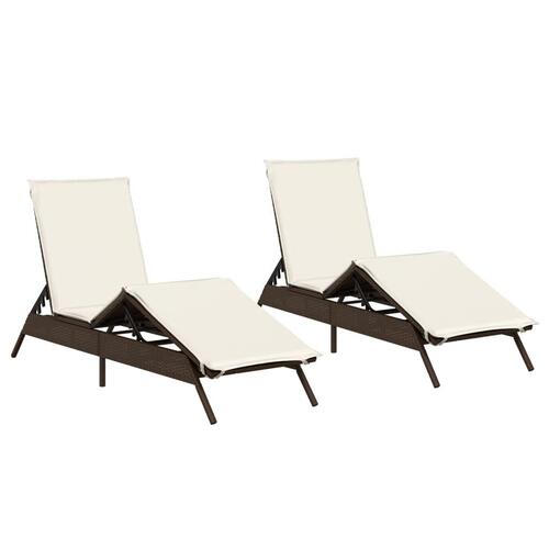 Liggestole 2 stk. med hynder polyrattan brun