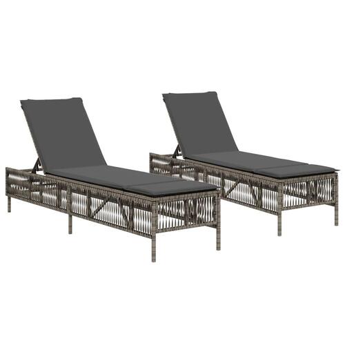 Liggestole 2 stk. med hynder polyrattan lysegrå