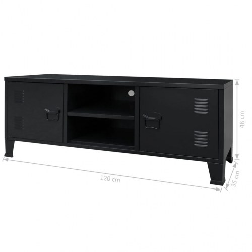 TV-skab i metal industriel stil 120 x 35 x 48 cm sort