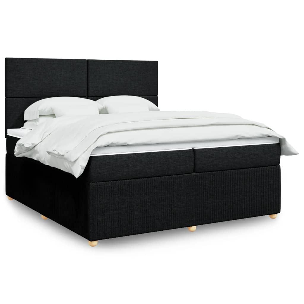 Kontinentalseng med madras og LED 200x200 cm - sort stof