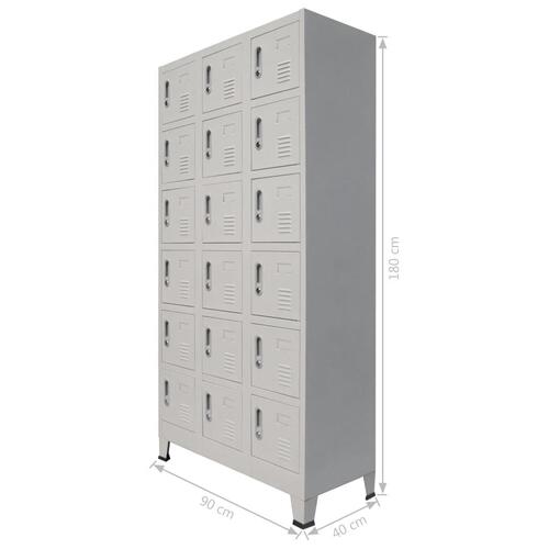 Lockerskab med 18 rum 90x40x180 cm metal