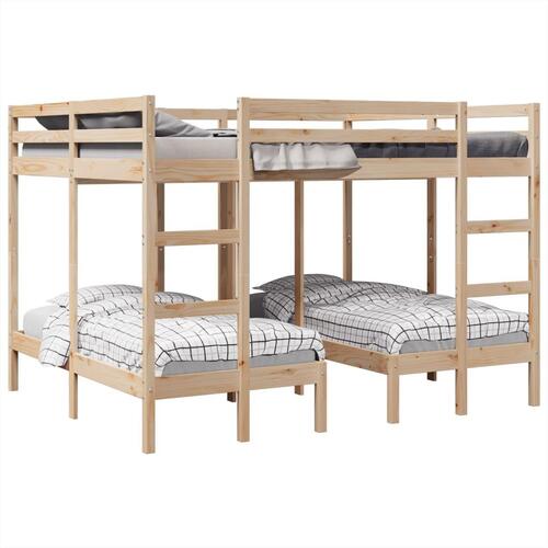 Tredobbelt køjeseng 140x200/70x140 cm massivt fyrretræ