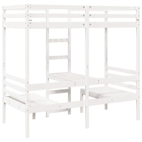 Højseng med skrivebord og stole 75x190 cm massivt fyrretræ hvid