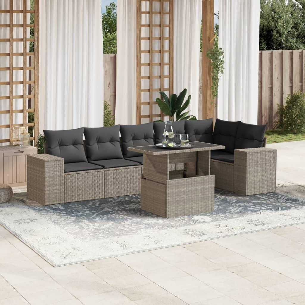 Sofasæt til haven 7 dele med hynder polyrattan lysegrå billede