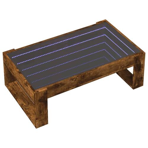 Sofabord med Infinity LED-lys 90x53x30 cm røget egetræsfarve