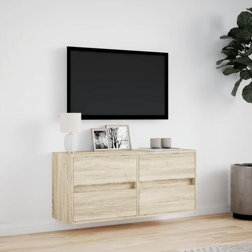 Væghængt tv-bord med LED-lys 100x31x45 cm sonoma-eg