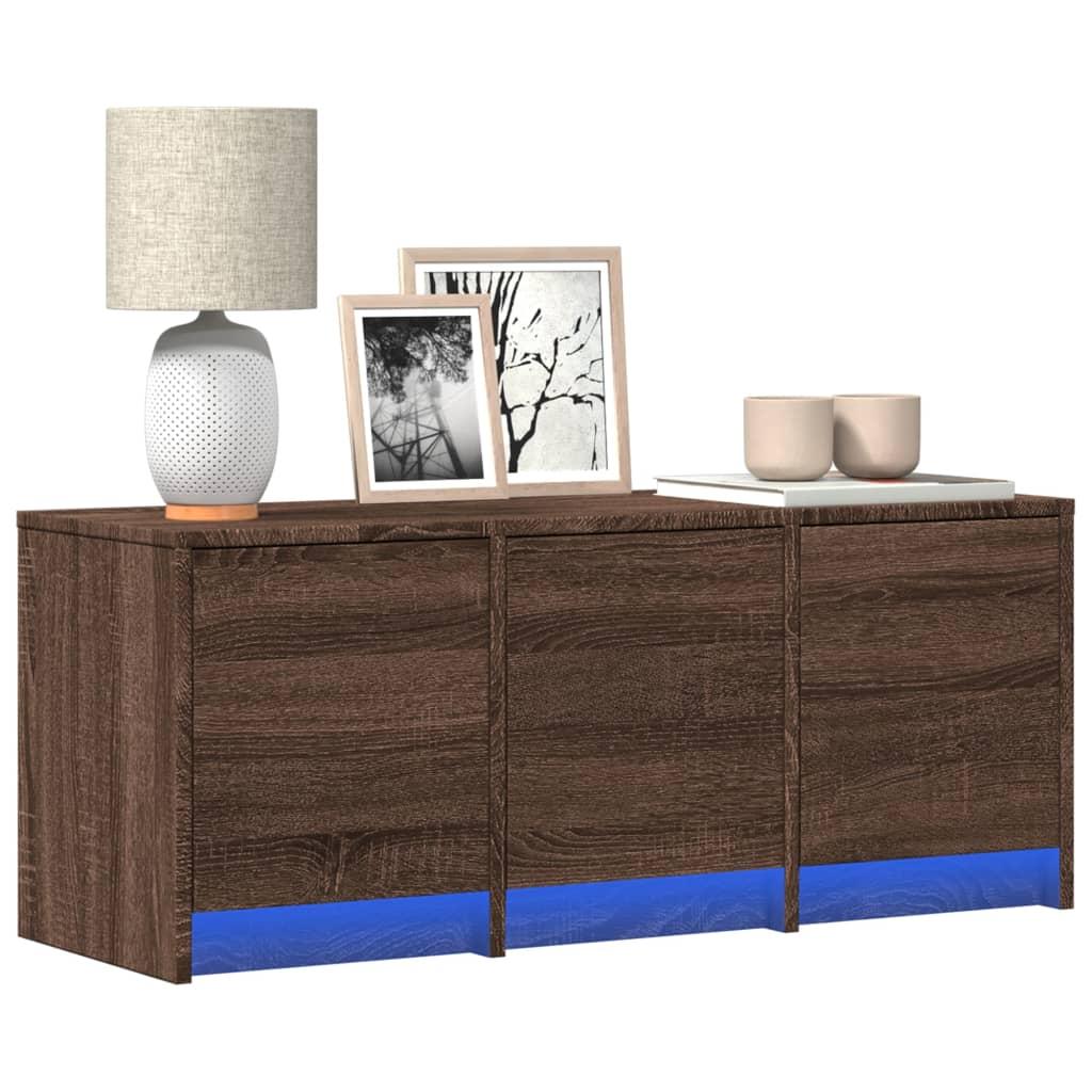 Tv-bord m. LED-lys 97x34x40 cm konstrueret træ brunt eg