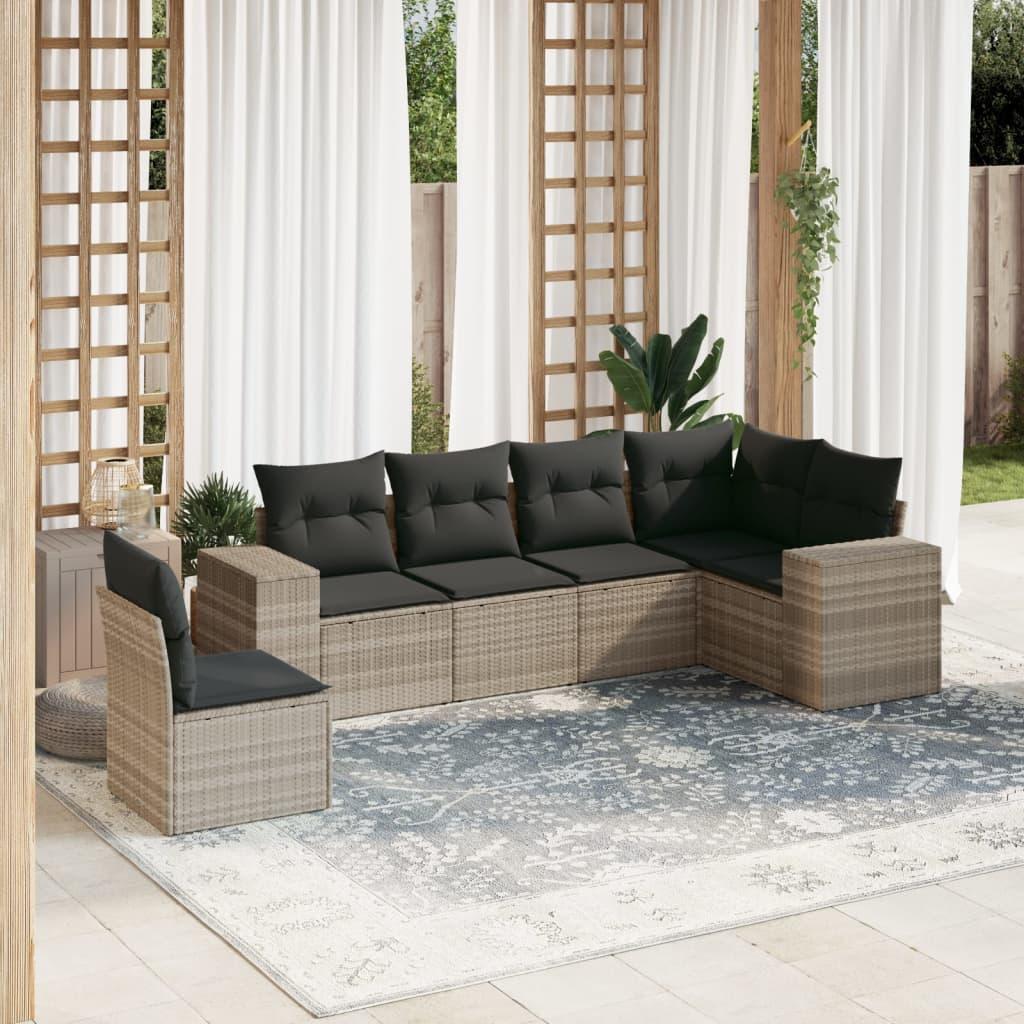 Sofasæt til haven 6 dele med hynder polyrattan lysegrå billede