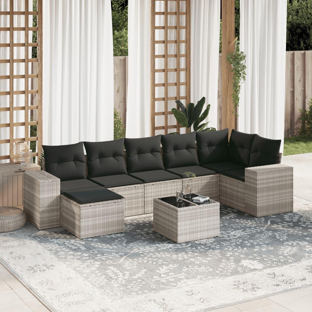 Sofasæt til haven 8 dele med hynder polyrattan lysegrå billede