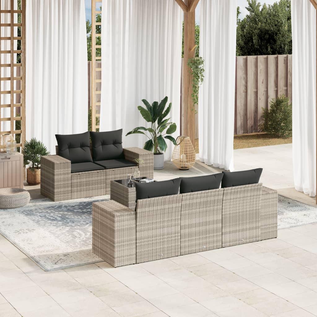Sofasæt til haven 6 dele med hynder polyrattan lysegrå billede