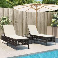 Liggestole 2 stk. med bord polyrattan brun