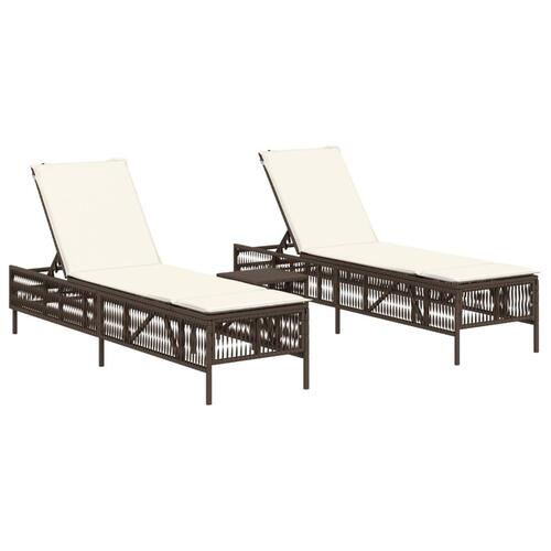Liggestole 2 stk. med bord polyrattan brun