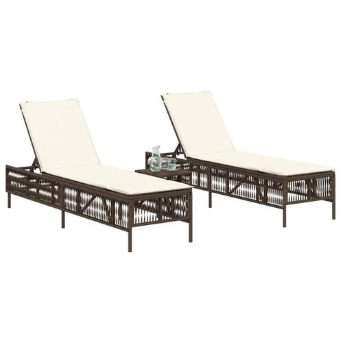 Liggestole 2 stk. med bord polyrattan brun