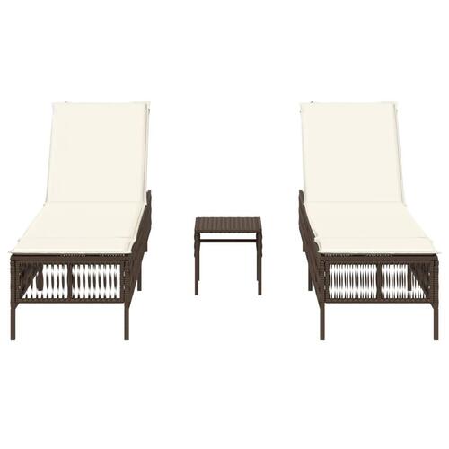 Liggestole 2 stk. med bord polyrattan brun
