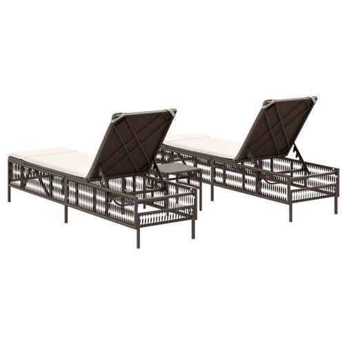 Liggestole 2 stk. med bord polyrattan brun
